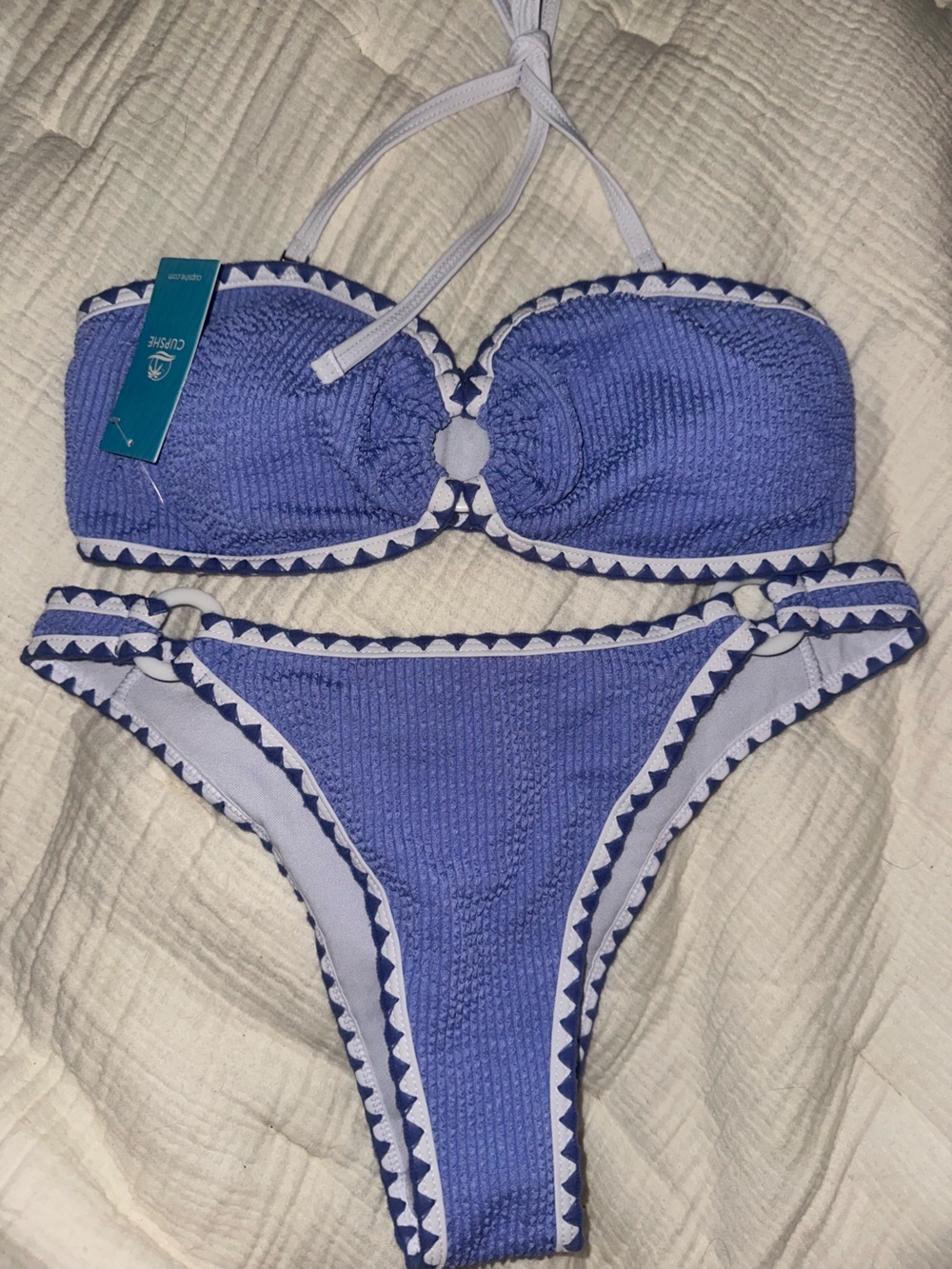 CUPSHE SWIM Lilac Purple and White Patterned Bikini Set - Medium NWT